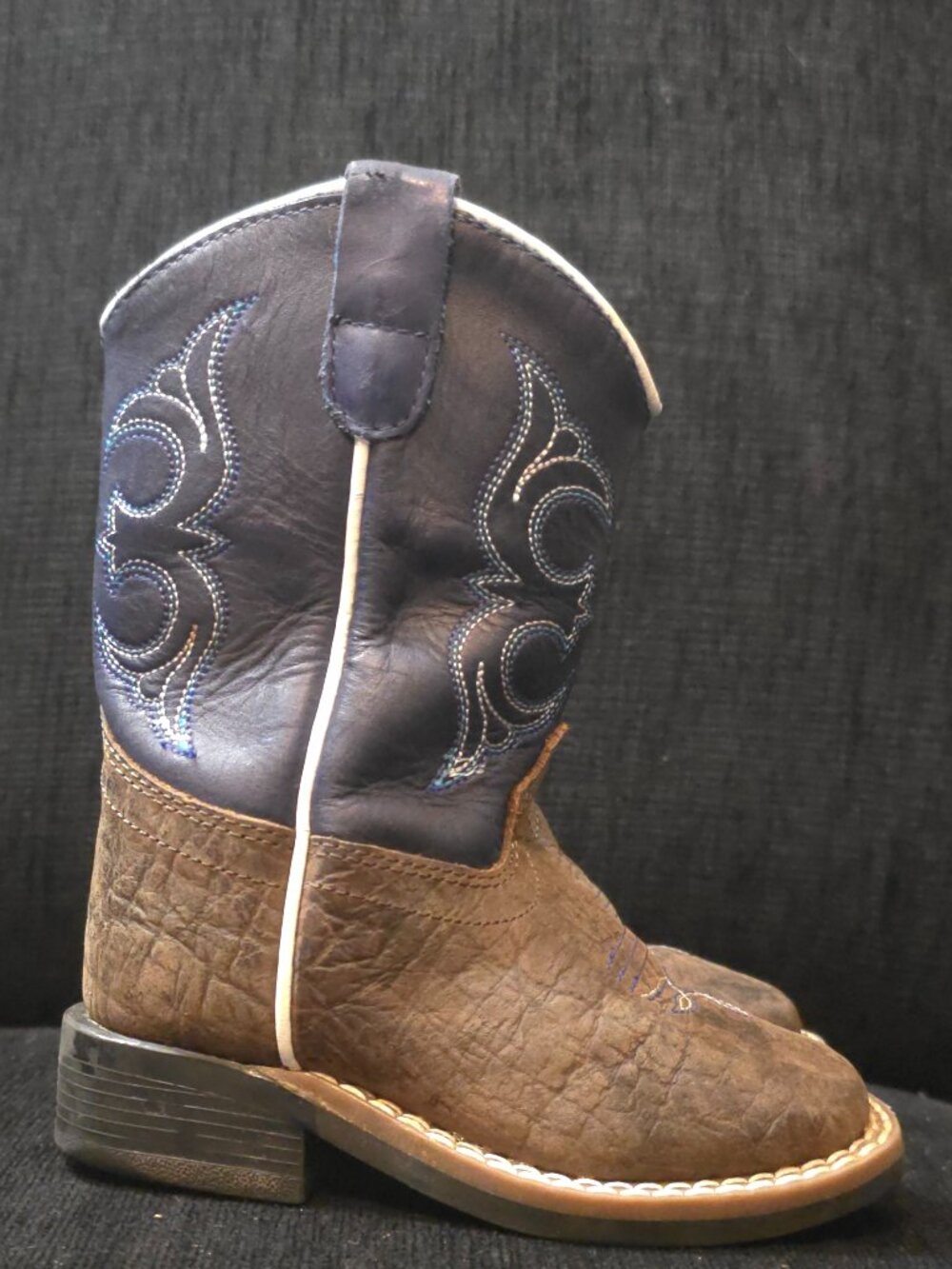 Old West Toddler's Broad Square Toe Navy and Brown Leather Boots - Size 6